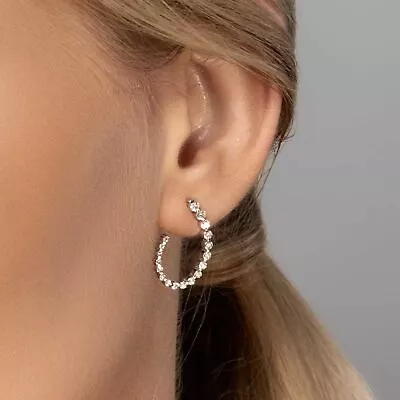 Diamond Hoop Earrings In Real 14k White Gold Semi Circle Design Gift For Mom • $661.14