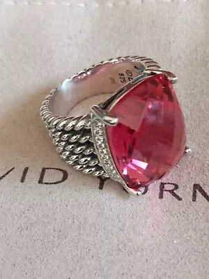 David Yurman Silver 16x20mm Wheaton Ring With Pink Tourmaline & Diamonds Size 8 • $229