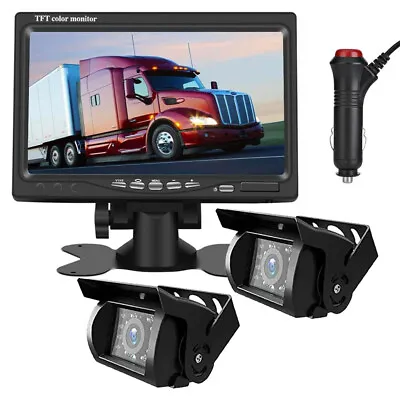 7  Car Monitor Heavy Duty 2x Reversing Backup Camera 12-24v Truck Motorhome RV • $76.99