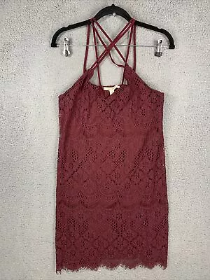 Francesca's Miami Maroon Crochet  Lace Halter Neck Shift Mini Dress Women's M • $19.99