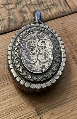 Antique Sterling Silver Engraved English Locket Pendant Charm 2” By 1.5” • $50