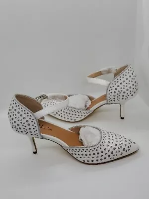 Midnight Velvet Pin Dot Ankle Strap Pump White/Silver Size 8.5M • $25