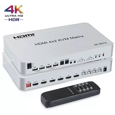 4 Port USB HDMI KVM Matrix 4x2 Dual Monitor 4K 60Hz HDR Switch Splitter HDMI 2.0 • $191.05