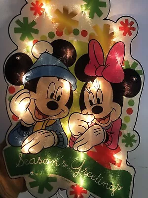 Vtg Christmas Mickey Minnie Mouse Seasons Greetings Light  Up 15” Window Decor • $17.95