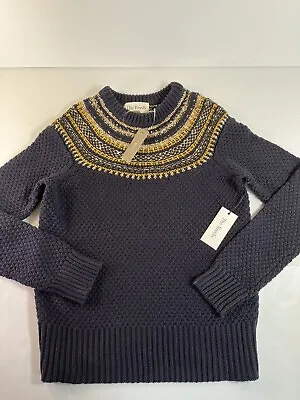 NWT! J. Crew The Reeds Waffle Knit Icelandic Nordic Sweater Navy Gold Womens XXS • $29.95