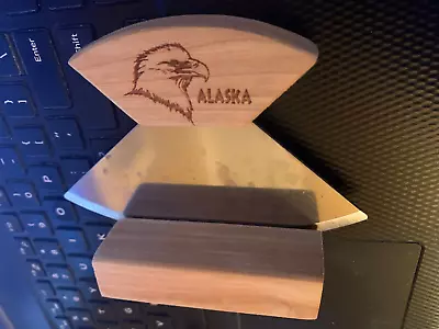 Alaska Ulu Knife With  Wooden Handle And Stand - Vintage - Eagle • $12.99