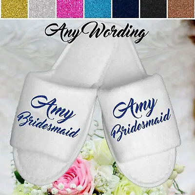 Spa Slippers Bride Bridesmaid Wedding Bridal White Glitter Script Dancing Shoes • £5.99