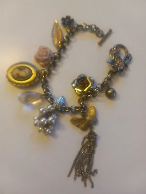 Vintage Cameo Butterfly Rose Charm Bracelet • $24.99