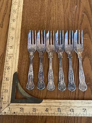 Vintage Lot Of 6 NewBridge EPNS A1 SHELL 3 Tined Dessert Forks Silverplate 5.5” • $27.08