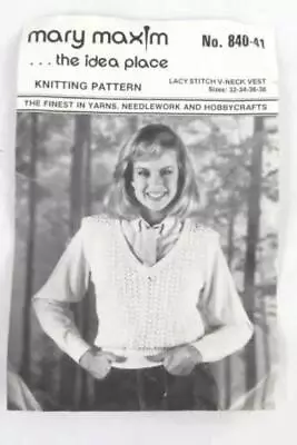 Mary Maxim Lacy Stitch V Neck Sweater Vest Knitting Pattern 840 41 Sizes 32 38 • $4.19