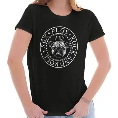 Sex Pugs Rock And Roll Funny Retro British Dog Band Gift Ladies T Shirt • $19.99