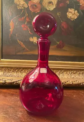 Rare Vintage Mid-Century Viking Glass Ruby Red Pinch Decanter Genie Bottle • $150