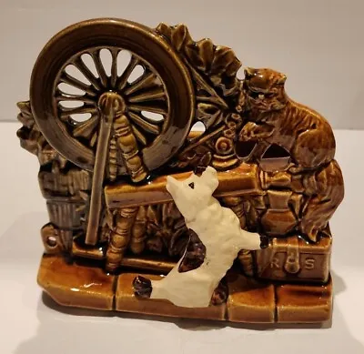McCoy Planter Vintage 1950's Spinning Wheel With Scottie Dog And Pershian Cat • $38