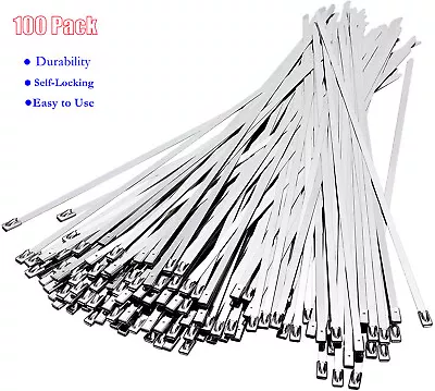 100PCS Metal Cable Zip Ties Heavy Duty  Stainless Steel Zip Ties Exhaust Wrap • $19.19