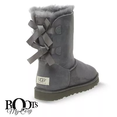 Ugg Bailey Bow Grey Suede Sheepskin Waterproof Boots Youth Size Us 2/uk 1 New • $129.99