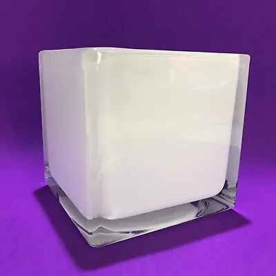 Frosted White 5”x5”x5”Cube Glass Flower VASE Candle Holder Decor Contemporary • $17.99