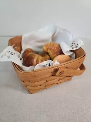 NOS Longaberger Harvest Basket With Handle & Faux Crosant's & VTG Linen • $29.99