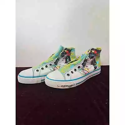 Vintage Ed Hardy Y2K Canvas Hi Top Shoes Ladies Size 5 US Snap Closures • $48