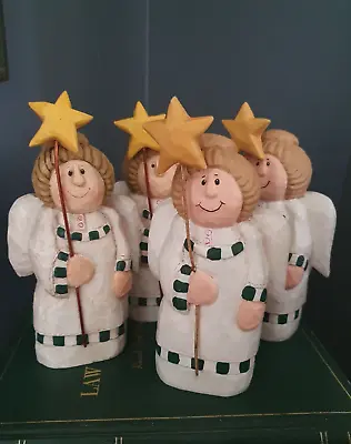 4 Vintage Wood Christmas Angels Eddie Walker Midwest Cannon Falls 8  Rustic Fun • $29.99