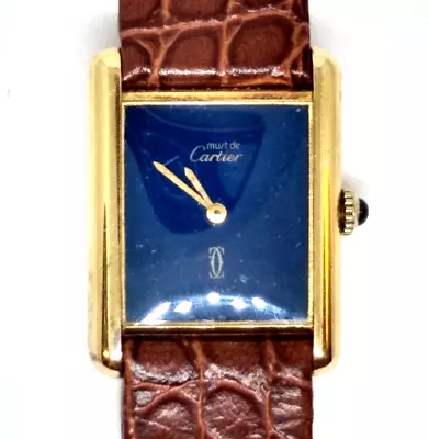 VTG Ladies CARTIER Must De Cartier Vermeil Gold Sterling  Lapis Lazuli Dial. • $1800