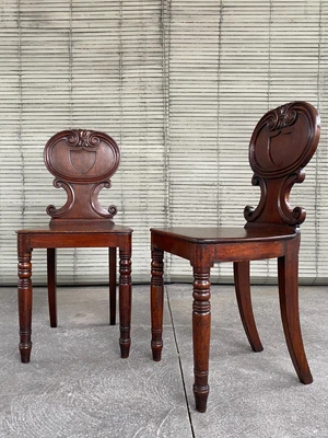$1200 • Buy Pair Antique English Georgian Mahogany Hall Chairs, Great Condition