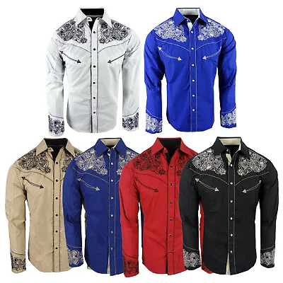$39.95 • Buy Mens Western Shirt Floral Embroidered Cowboy Rodeo Country Fashion 4 Snap Cuffs