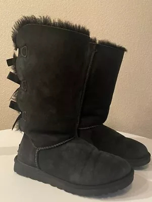 UGG BAILEY BOW TALL BLACK KIDS YOUTH US 6 -will Fit Women US 8 / EU 39 / UK 6 • $45
