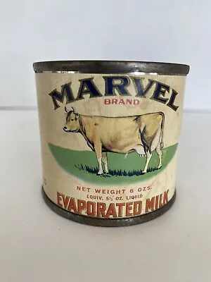 Vintage Marvel Brand Evaporated Milk Tin Can 6 Oz Webster Grocer Danville IL • $19.95