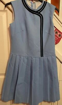 £32 • Buy VINTAGE DRESS 70s 60s Tennis Style Pleated Blue Go-go Preppy 12 14 M