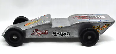 Vintage Pinewood Derby Soapbox Toy Race Car Flames Spyder Black Widow Gray  • $9.99