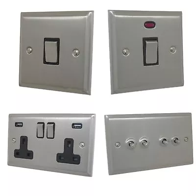 Satin Nickel Matt Chrome DSN3 Plug Sockets Light Switches Dimmers Cooker LED • £66.95