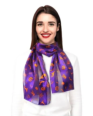 CBC Crown Giggle Pumpkin Ghost Bat Halloween Silk Feeling Scarf (13  X 60 ) • $9.99