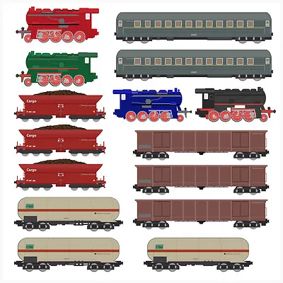 £5.99 • Buy Childrens Train Set - 15 Pack - Wall Art Vinyl Stickers Steam Engines Carriages