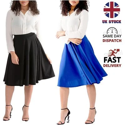 £8.99 • Buy Women's Midi Skater Skirt Basic A-Line Stretchy Flared Long Flowy Maxi Skirt