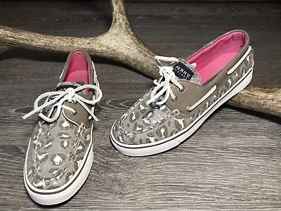 Sperry Top-Sider Women's Bahama 2-Eye Leopard Sequin Boat Shoe Sz 6.5M • $39.95