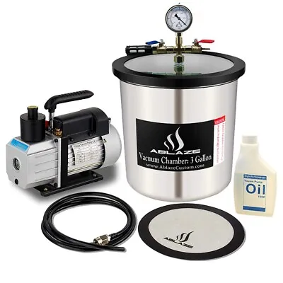 ABLAZE 3 Gallon Stainless Steel Vacuum Degassing Chamber And 3 CFM Single Stage • $75