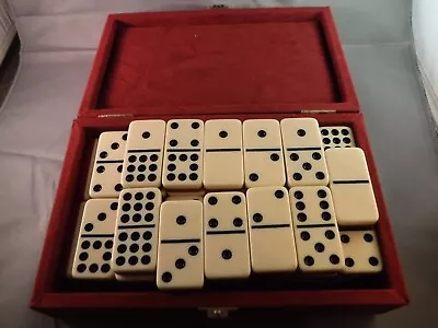 Vintage Set Of Bakelite? Red/White Dominoes - 55 Red / White In Velvet Box • $64.95