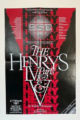 The Henrys IV Part 1 & 2 & V  Palace Theatre Manchester 1987 Large Poster - GC • £30
