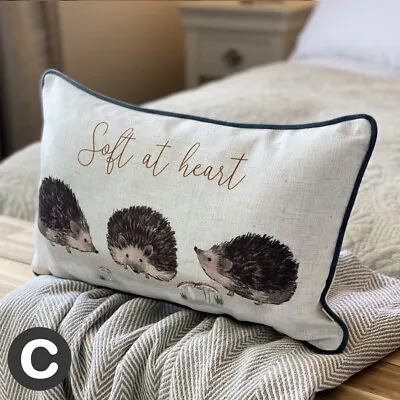 £14.95 • Buy Luxury Boudoir Rectangular Cushion Painted Cute Hedgehogs Linen Feel Cushion