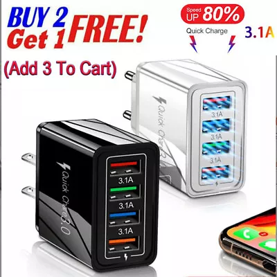 4 Port Fast Quick Charge QC 3.0 USB Hub Wall Home Charger Power Adapter Plug US • $7.43