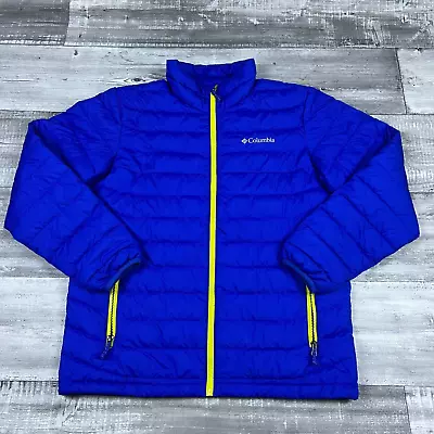 Columbia Jacket Mens Medium Blue Yellow Thermal Coil Puffer Insulated Full Zip • $29.95