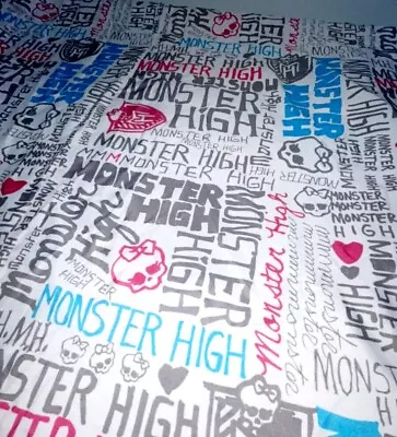 Monster High Girl Doll Twin Bed Flat Sheet Spellout Skulls White Pink Blue NWOT • $24.73
