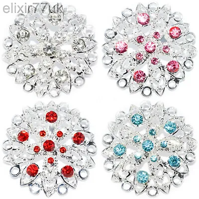 £2.79 • Buy New Silver Flower Brooch Red Blue Pink Diamante Crystal Wedding Broach Bridal Uk