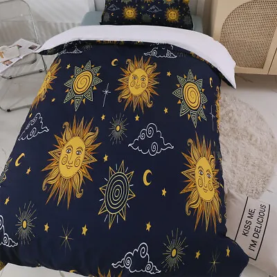 3D Moon Sun Star Cloud Black Sky Quilt Cover Set Duvet Cover Bedding Pillowcases • $116.99
