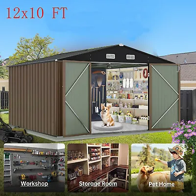 12x10 FT Outdoor Metal Storage Shed Garden Tool House W/ Lockable Doors And Vent • $569.99