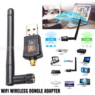 600Mbps USB WiFi Adapter Wireless Dongle Dual Band 2.4GHz/5GHz For PC Laptop • $13.97