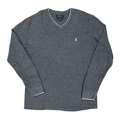 Polo Ralph Lauren Sweater Gray Waffle Knit Thermal Pullover V-Neck Men's Size XL • $19.99