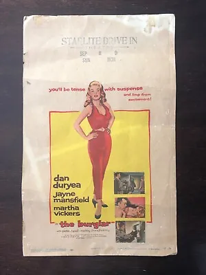 'The Burglar' Movie Poster 1957 - Dan Duryea - Jayne Mansfield - Martha Vickers • $30
