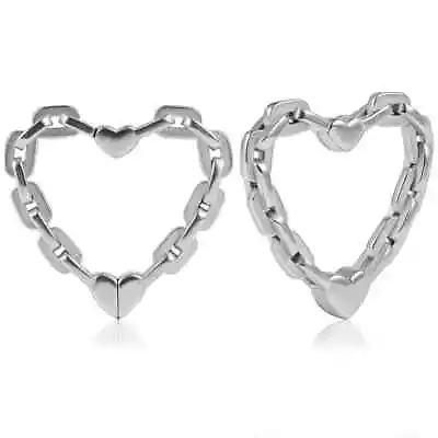 Pair Chained Heart Ear Weights Ear Hangers Ear Gauges Ear Tunnels Body Jewelry • $28