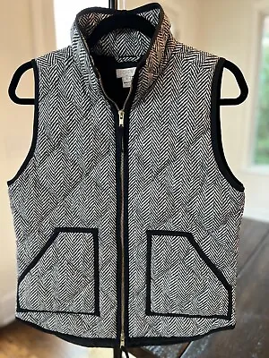 J.Crew Womens Black/cream Herringbone Quilted Down Puffer Vest/ Size Small • $34.20